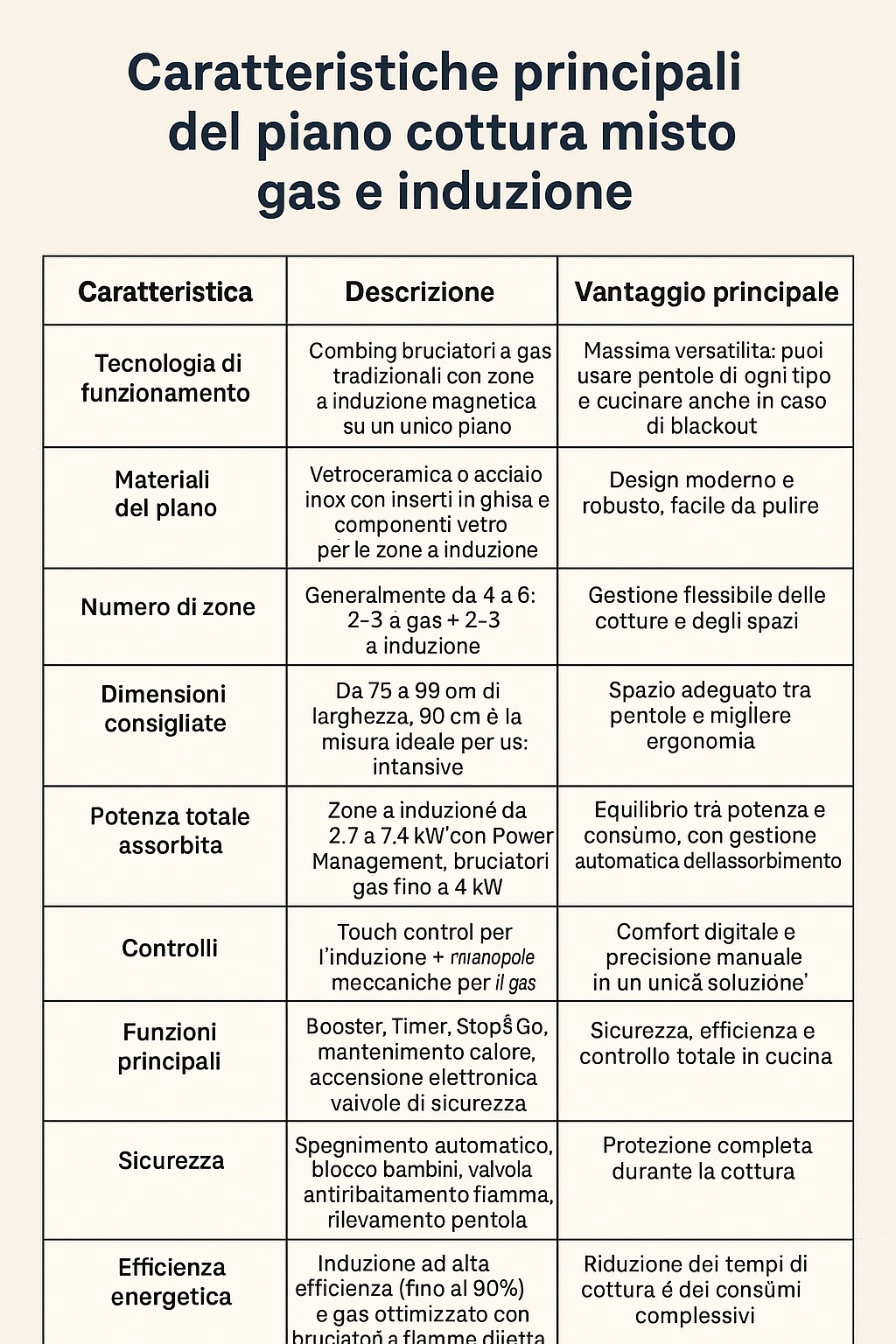 caratteristiche piano misto gas induzione