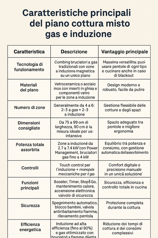 caratteristiche piano misto gas induzione
