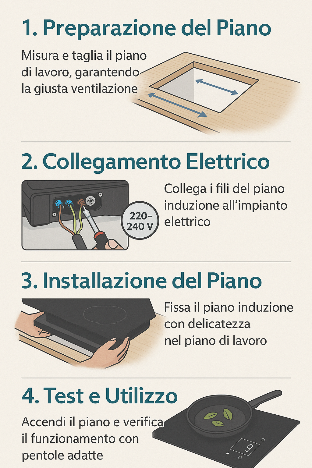 processo di istallazione di un piano a induzione