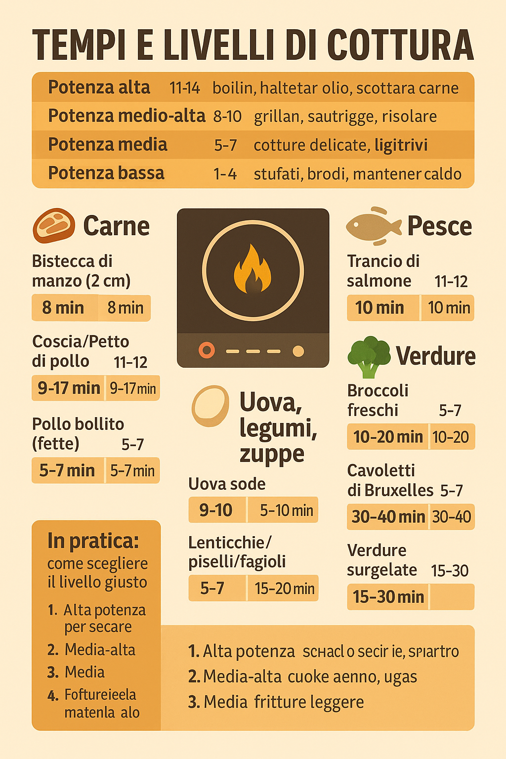 Tempi e livelli di potenza: guida completa alla cottura a induzione