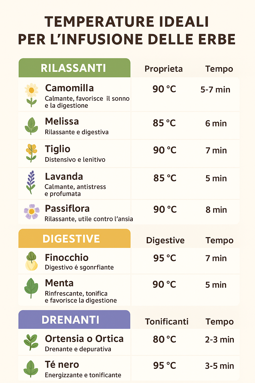 temperatura di infusione delle tisane