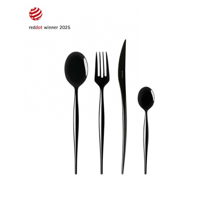 Cubiertos Bugatti Natura Black Diamond – Set de 24 piezas en Acero Inoxidable PVD Brillante.
