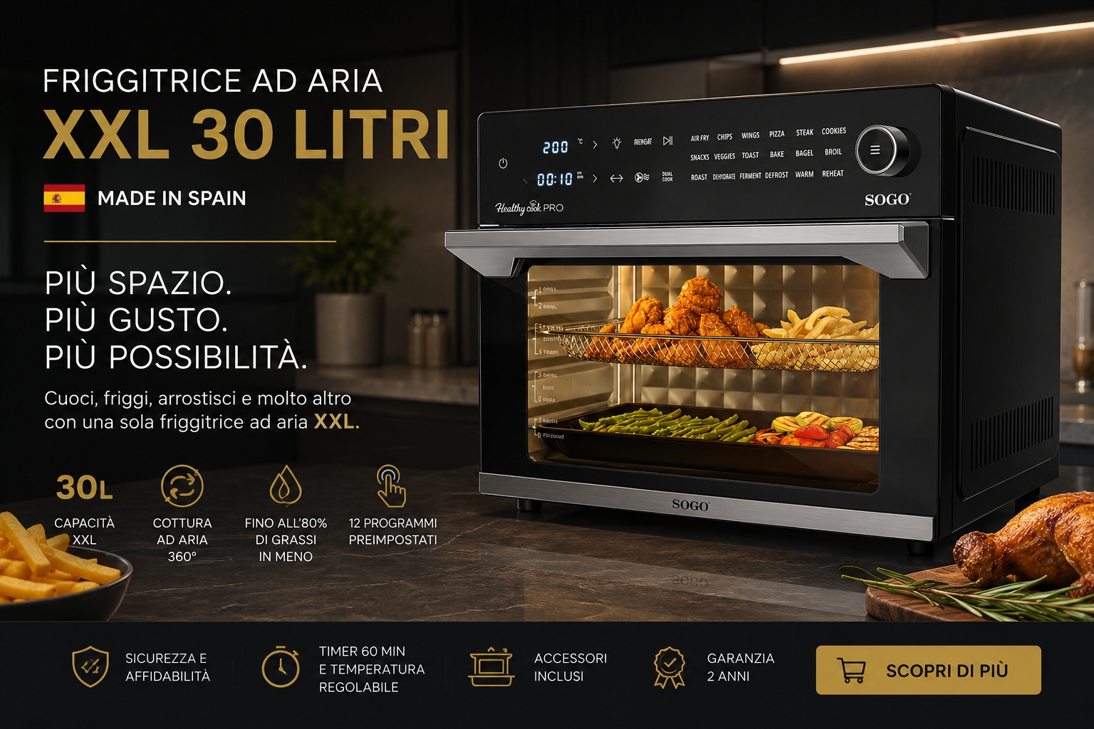SOGO Friggitrice ad Aria con Forno 30 Litri 1800W FRE-SS-10495