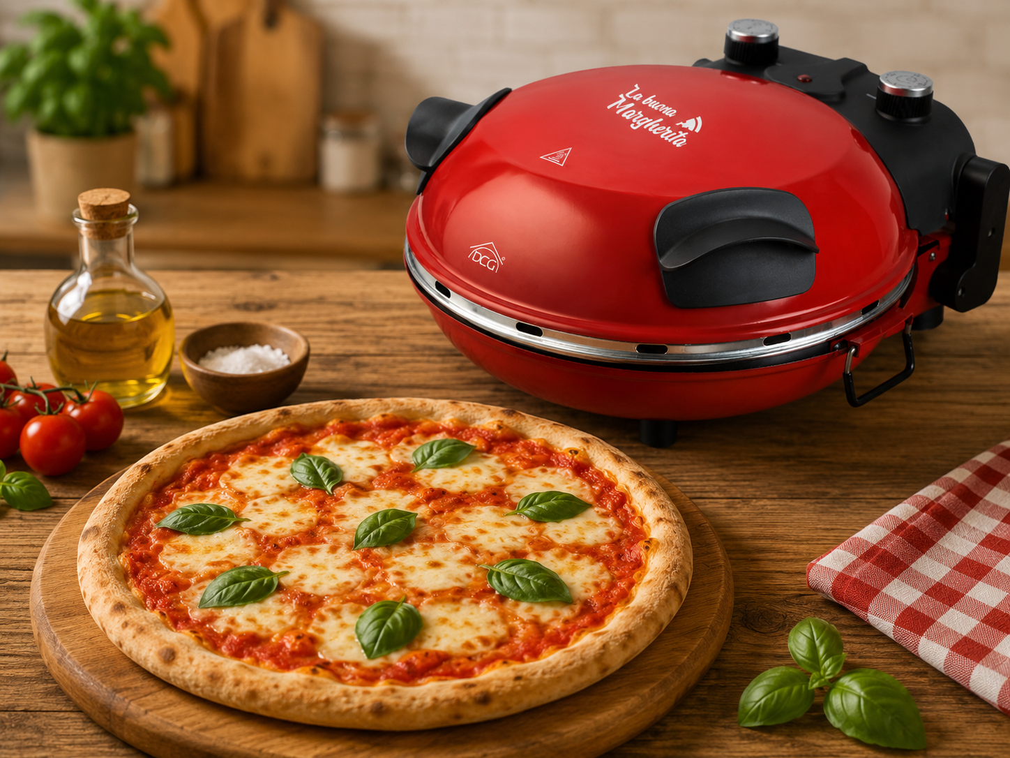 DCG Eltronic Forno Pizza Maker MB2300 1200W Timer e termostato, Rosso