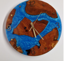 Horloge Cyprès et résine époxy - Diamètre 35 cm