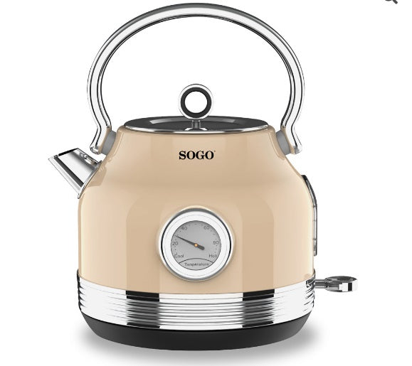 SOGO Bollitore INOX stile vintage Beige 1.7Litri 1850-2200W