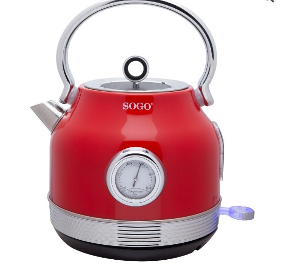 SOGO Bollitore Vintage INOX Rosso 1.7Litri-1850-2200W