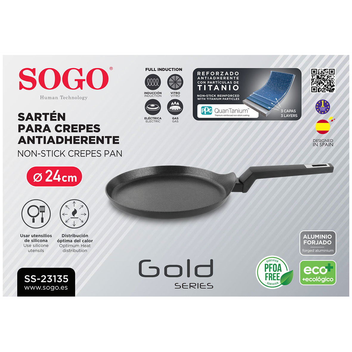 Sogo - SAR-SS-23135 - Crêpière antiadhésive en aluminium - 24 cm - Compatible également avec les plaques à induction