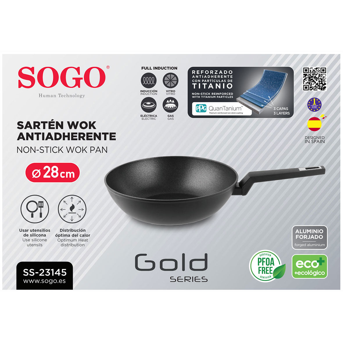 Sogo - SAR-SS-23145 - Padella Wok in alluminio antiaderente - 28 cm - Anche per piani a induzione