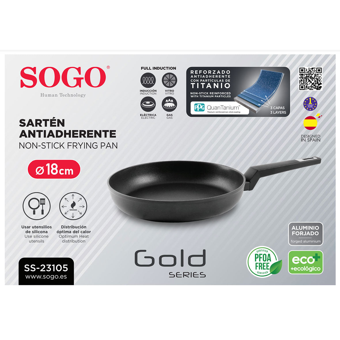 SOGO - SAR-SS-23105 - Poêle antiadhésive 18 cm - 3 couches d'aluminium - Convient également aux plaques à induction.