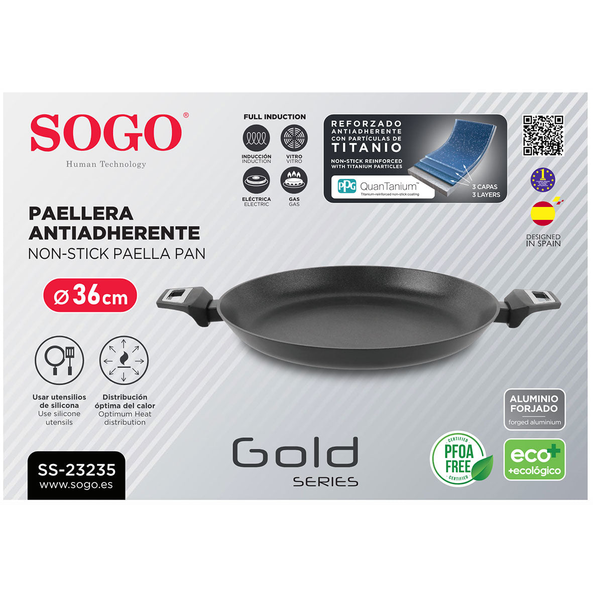 SOGO - SAR-SS-23235 - Padella per Paella antiaderente in alluminio - 36 cm - Anche per piani a induzione