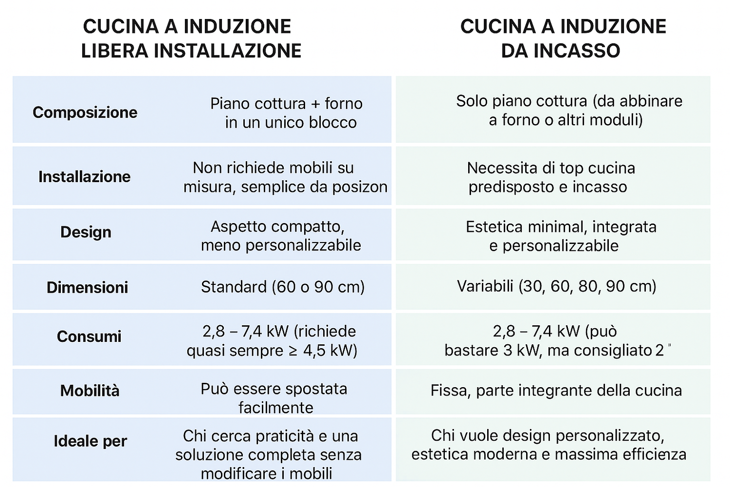 induzione libera istallazione ed incasso