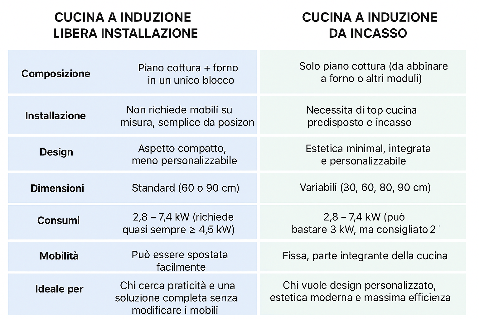 induzione libera istallazione ed incasso
