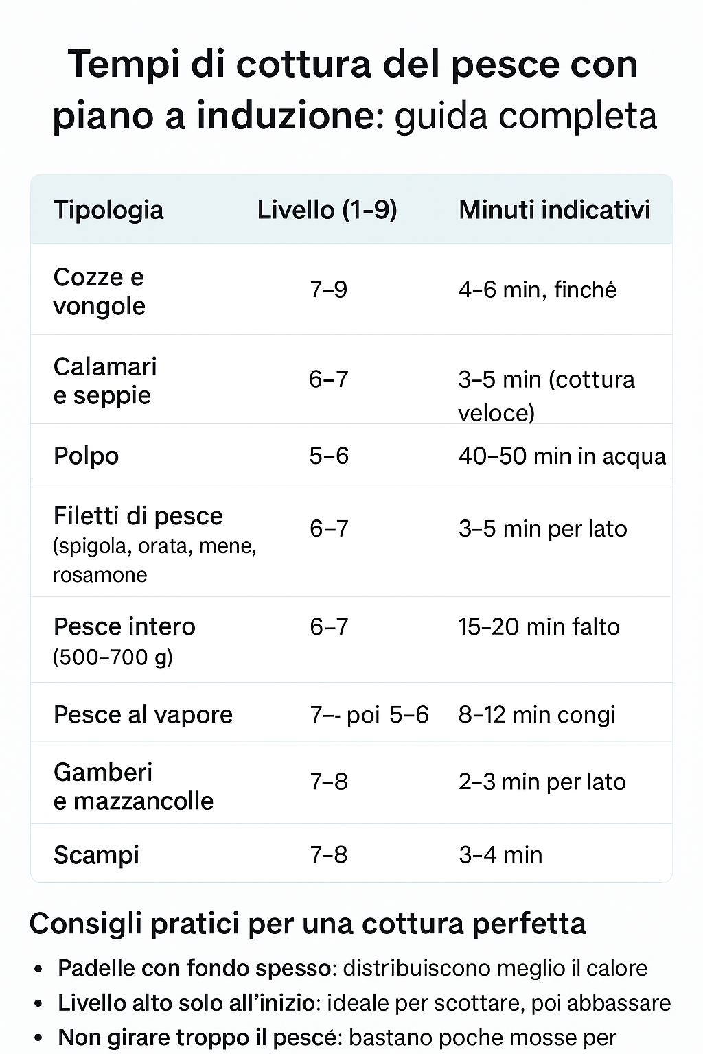 Tempi di cottura del pesce con piano a induzione: guida completo