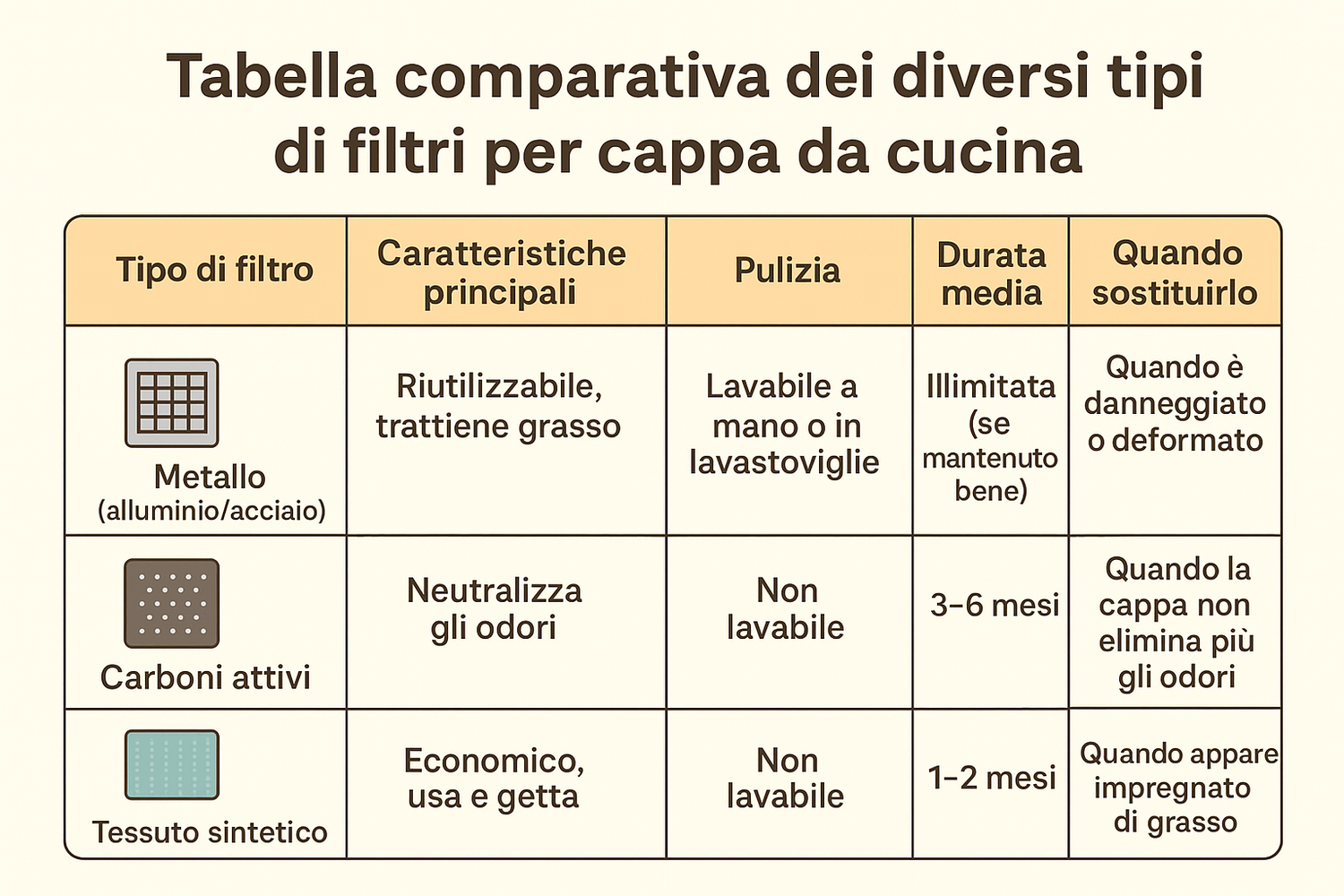 sostituzione filtri cappa per cucina
