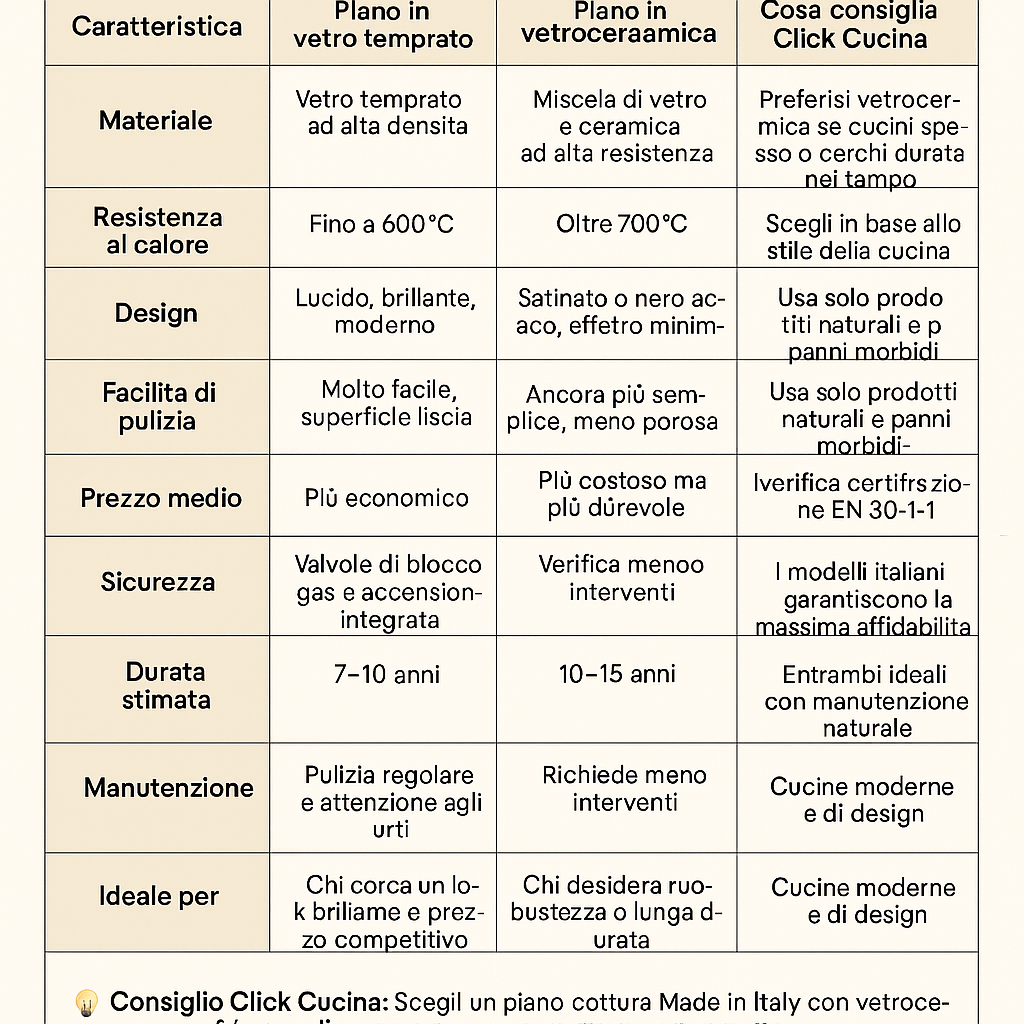 piano cottura in vetro