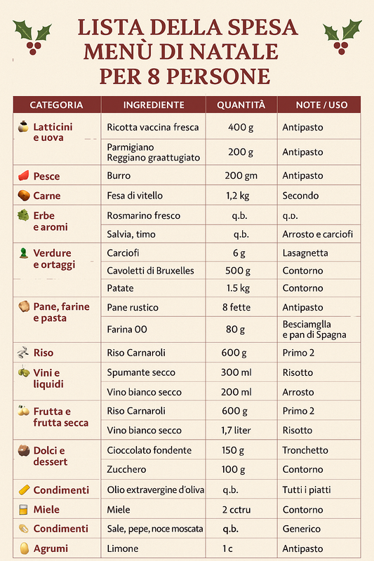 Menù di Natale completo per 8 persone con 25€ a testa