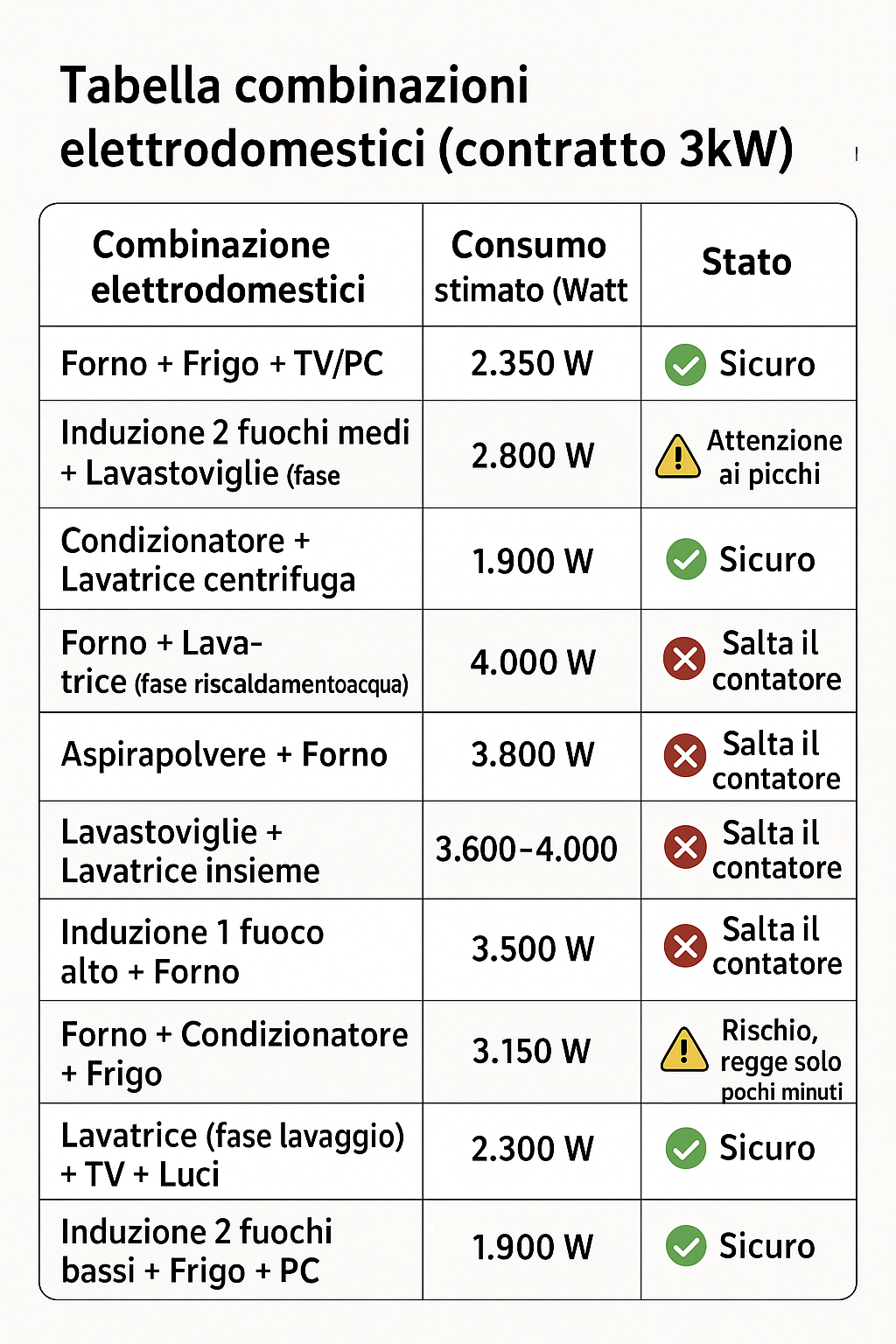 assorbimento elettrodomestici