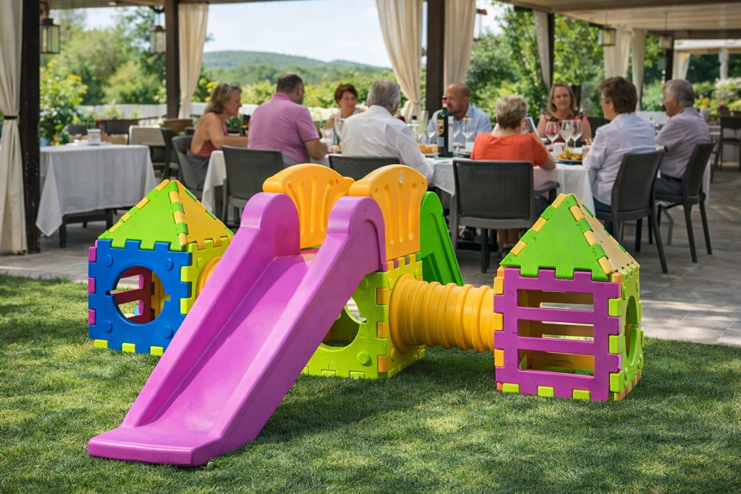 Cubic toy modello i2000 – gioco modulare componibile con 1 scivolo grande e 2 casette.