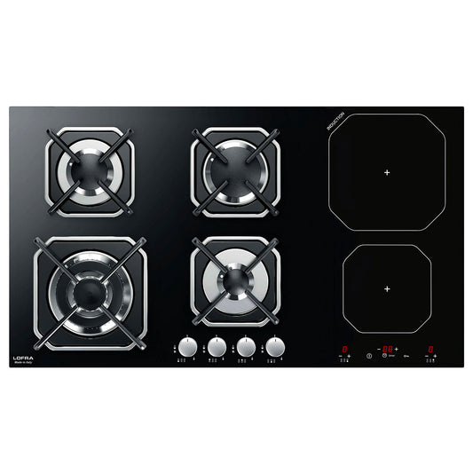 piano cottura misto Lofra modello Dione. Misure 90 per 51 con 4 fuochi gas e due zone induzione
