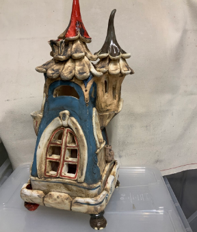 Lanterne Château en céramique peinte à la main - h55-60 cm - Certificat d'unicité