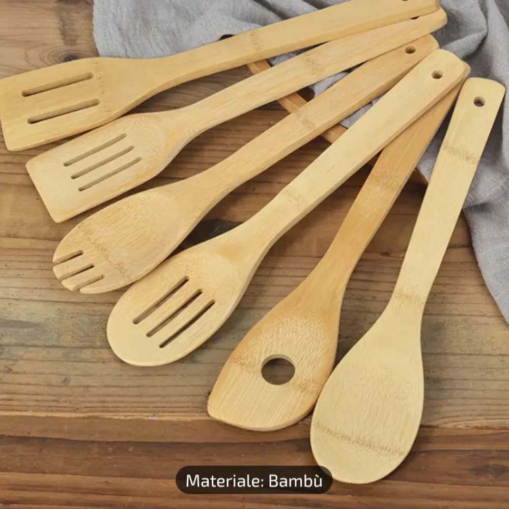 Ensemble d'ustensiles de cuisine en bambou (6 pièces)