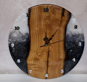 Horloge en châtaignier et résine époxy - London Smoke - Diamètre 35 cm