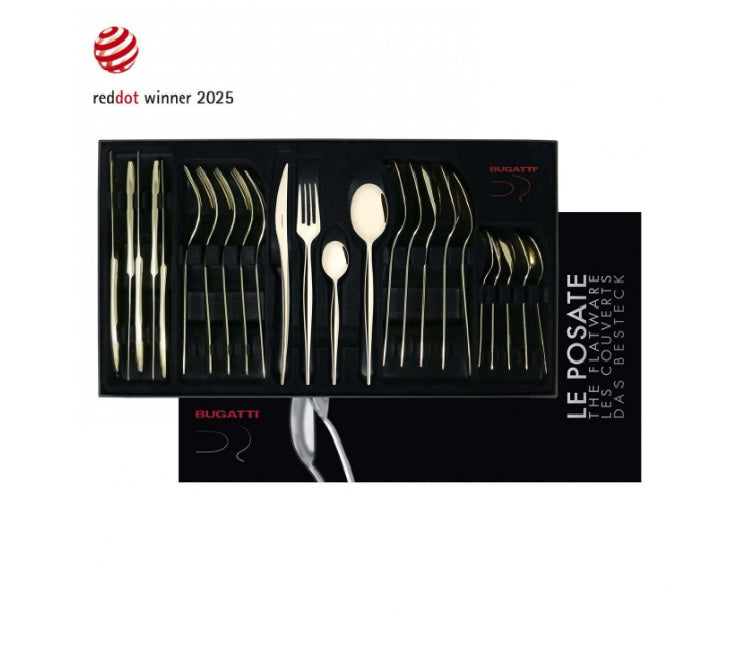 Cubiertos Bugatti Natura Gold – Set de 24 piezas en Acero Inoxidable PVD Brillante