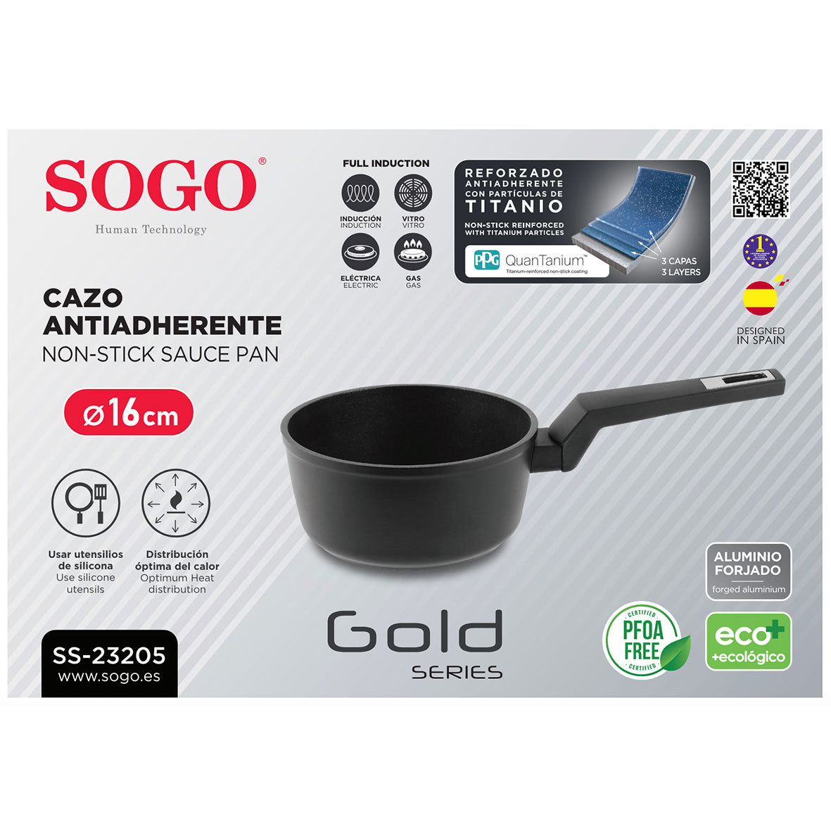 SOGO - OLL-SS-23205 - Casseruola in alluminio antiaderente - 16 cm - Anche per piani a induzione