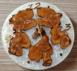 Horloge en bois d'olivier et résine époxy - diamètre 35 cm - Certificat d'unicité