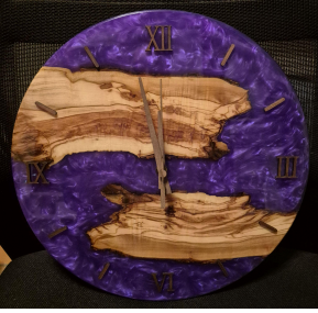 Epoxy Resin and Olive Tree Clock - Purple - Diameter 35cm