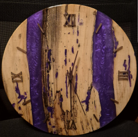 Epoxy Resin and Olive Tree Clock - Double Purple - Diameter 35cm