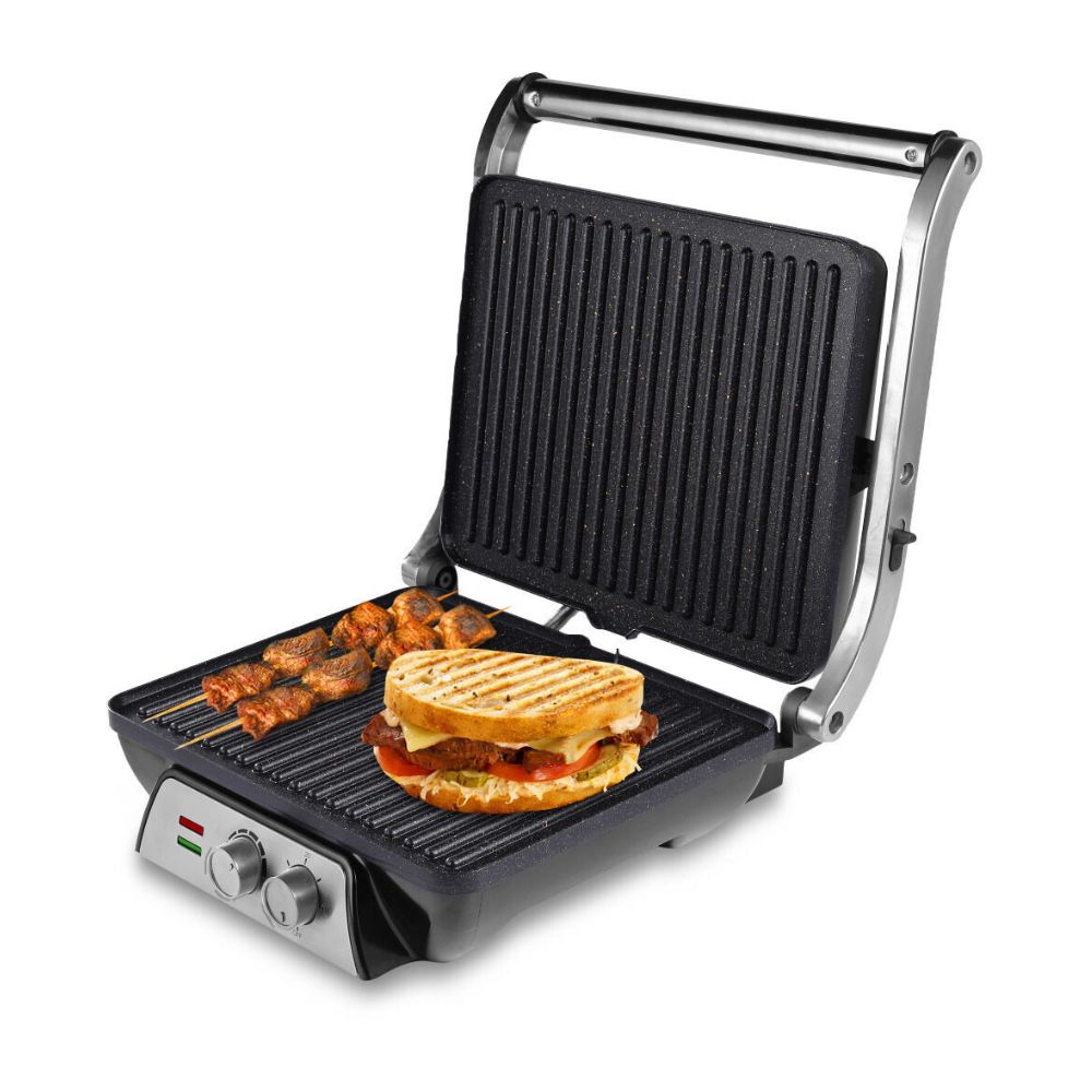 Piastra elettrica per cucina - 2000 W - ACCIAIO INOX - APERTURA 180°