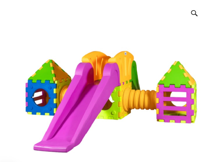 Modèle de jouet Cubic i2000 – jeu modulaire avec 1 grand toboggan et 2 maisons. 