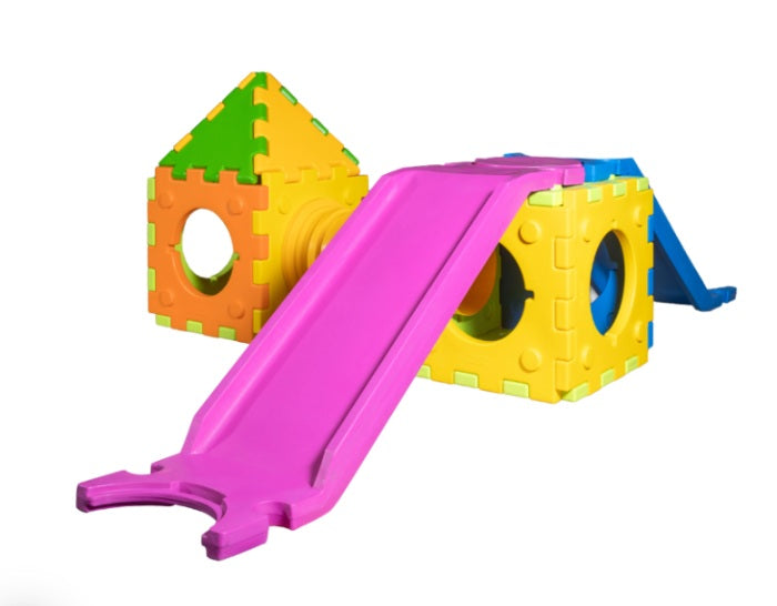 Modèle de jouet cubique f - jeu modulaire avec 1 petite échelle à toboggan, 1 cube et 1 maison.