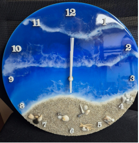 Horloge en résine époxy et sable - Bord de mer - diamètre 35 cm